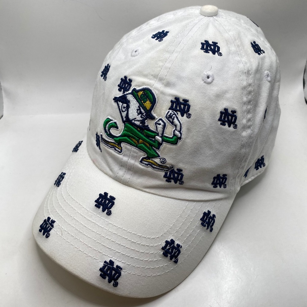 NOTRE DAME '47 Brand Clean Up Hat Mens White All Over Logo Leprechaun Strapback